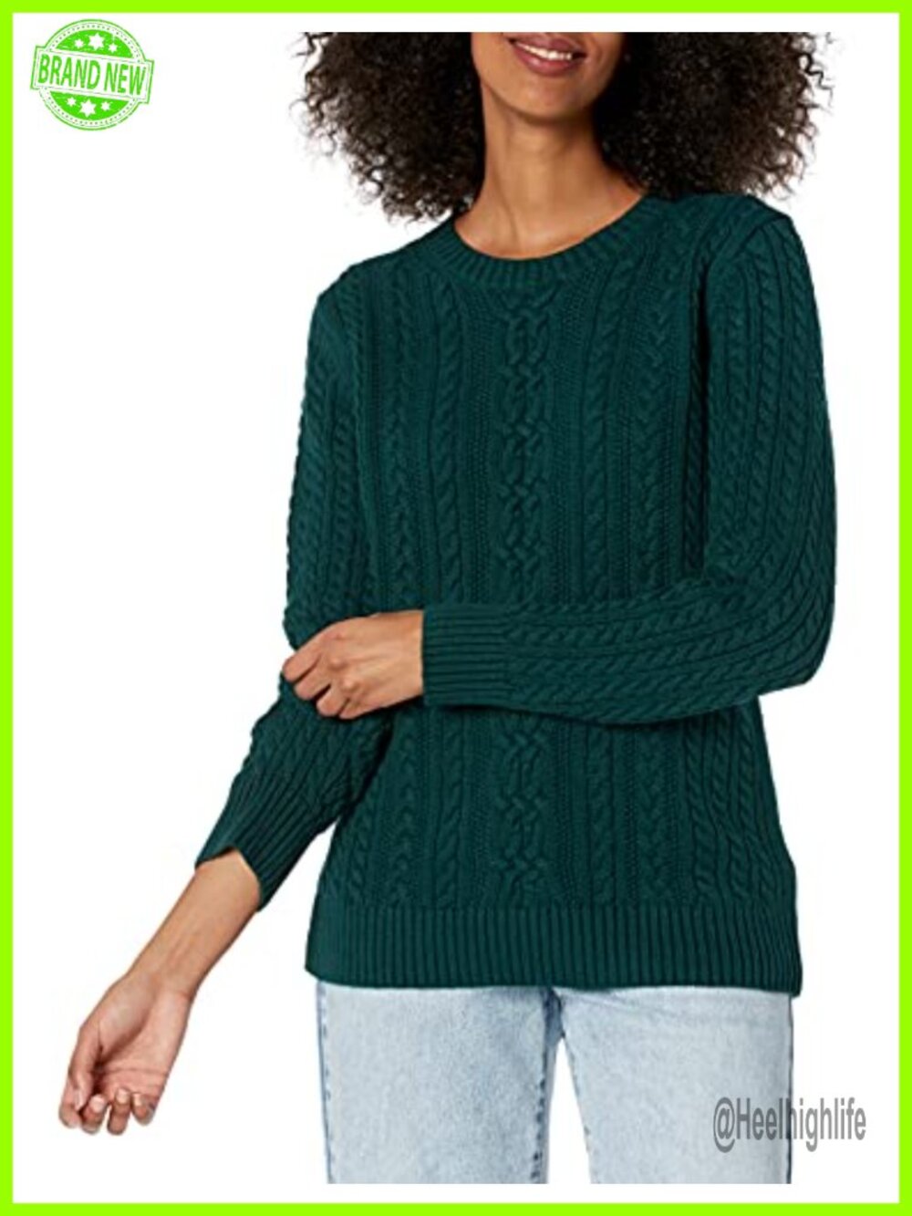 Cotton Cable Knit Ribbed Crewneck Pullover Sweater Regular Fit